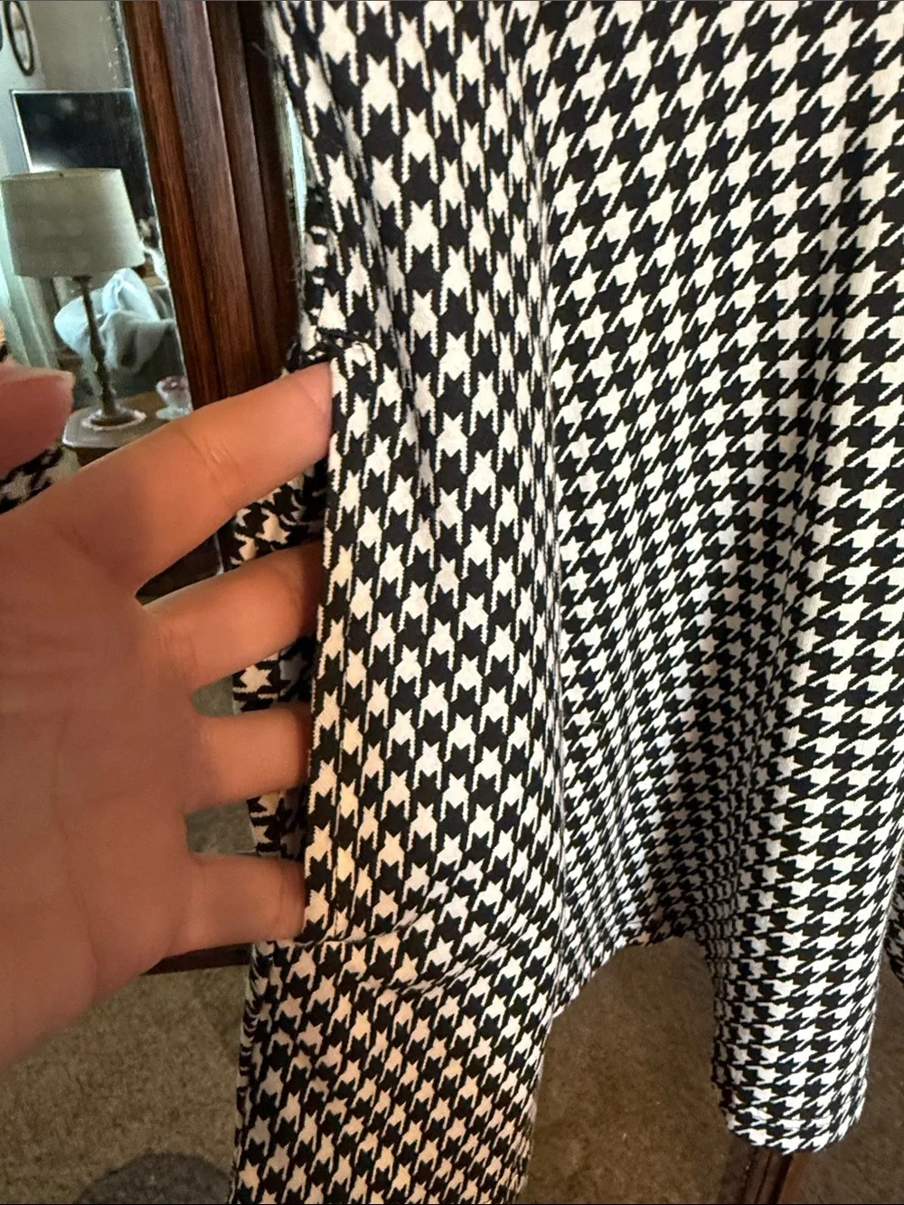 Old Navy Kid Black White Houndstooth Long Sleeve Fit Flare Pocket Dress XS 5 NWT